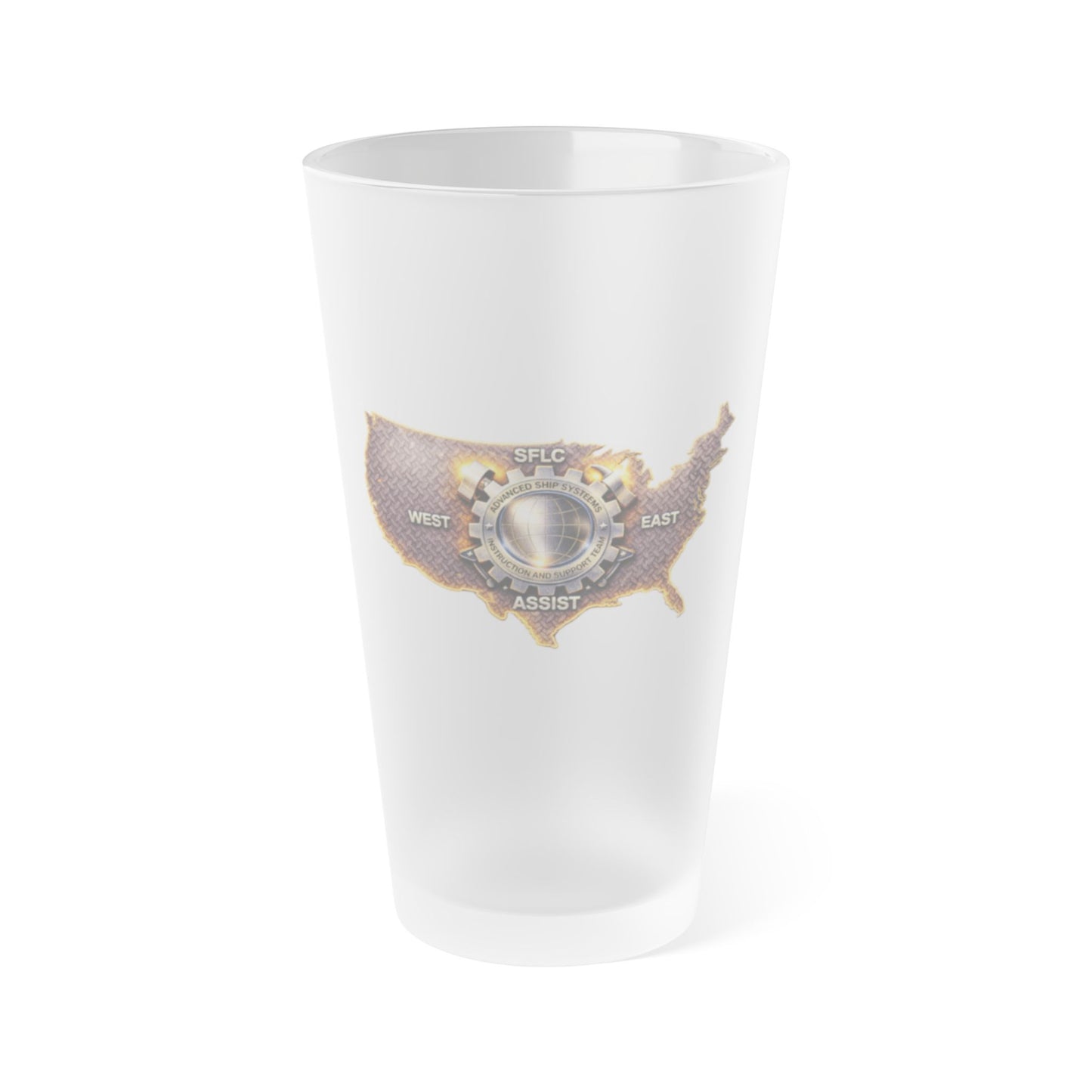Frosted 16oz Pint Glass – Rustic SFLC ASSIST Emblem Beer Glass